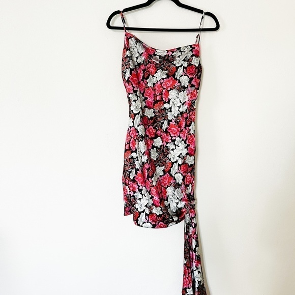 NWT Cinq a Sept Black Floral 100% Silk Mini Slip Dress w/ Side Tie Size 6 - Picture 2 of 9